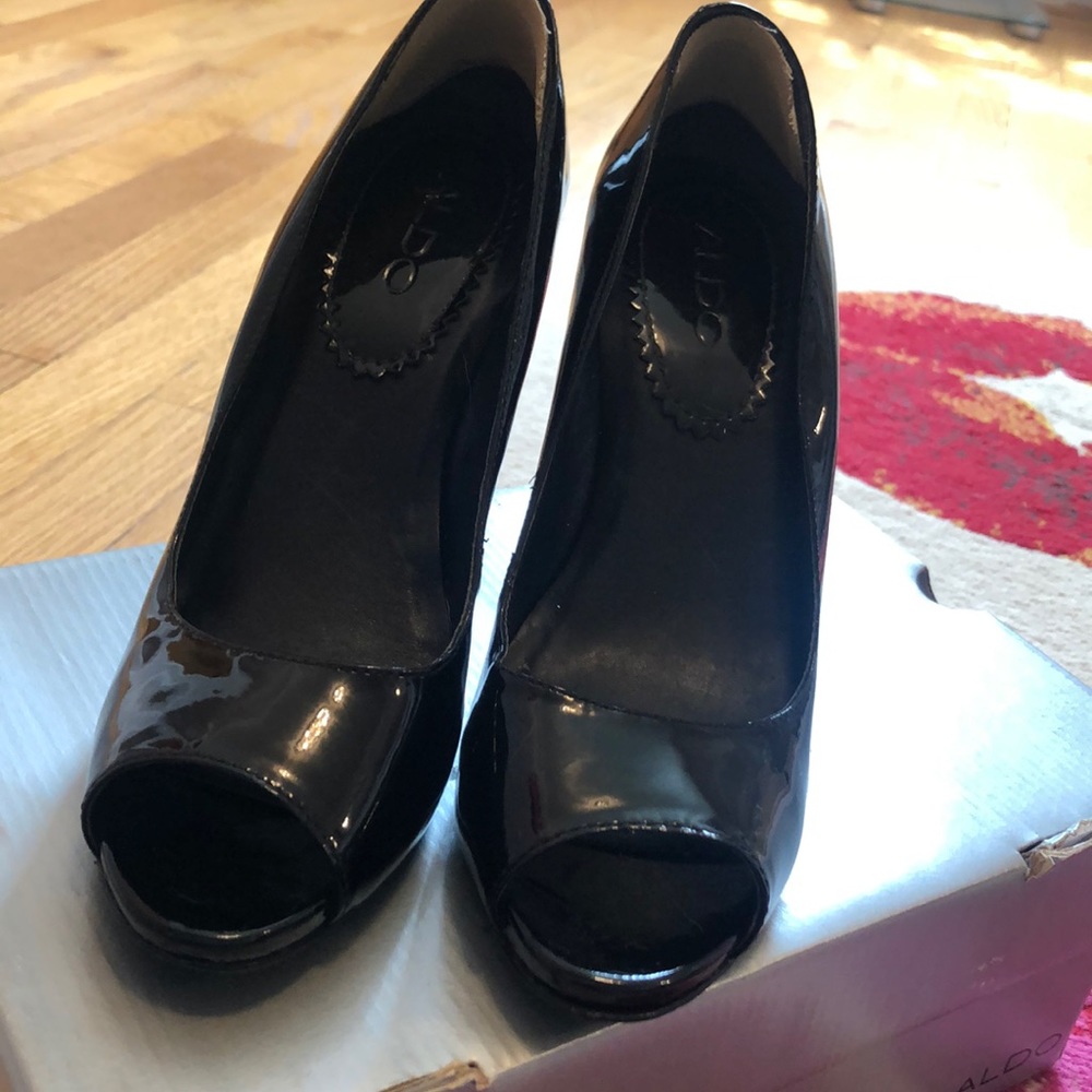 Black open toe heels, Aldo